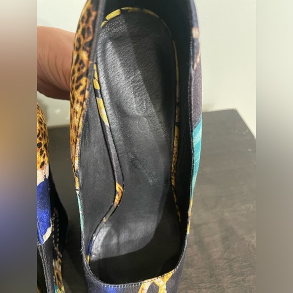 ALDO Platform peep-toe Retro Y2K leopard & gold chain print satin feel size 9 - Picture 8 of 14